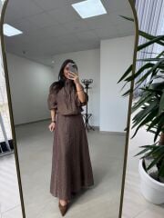 Nx 2896 Kahve Ekru Puantiyeli Etekli Takım