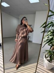 Nx 2896 Kahve Ekru Puantiyeli Etekli Takım