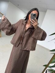 Nx 2896 Kahve Ekru Puantiyeli Etekli Takım