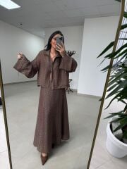 Nx 2896 Kahve Ekru Puantiyeli Etekli Takım