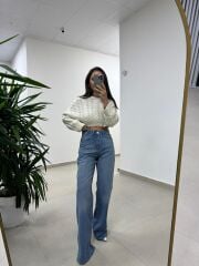 Spt 1077 Palazzo Mavi Denim Pantolon