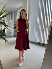 My 3715 Bordo Kemerli Midi Elbise