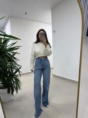 Spt 1077 Palazzo Mavi Denim Pantolon