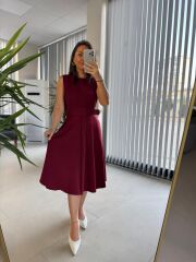 My 3715 Bordo Kemerli Midi Elbise
