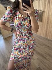 My 3128 Floral front slit viscose dress