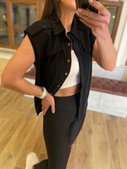 Ms Siyah kolsuz gömlek-yelek