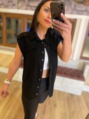 Ms Siyah kolsuz gömlek-yelek