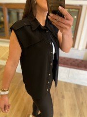 Ms Siyah kolsuz gömlek-yelek