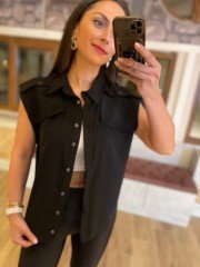 Ms Siyah kolsuz gömlek-yelek