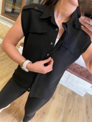 Ms Siyah kolsuz gömlek-yelek