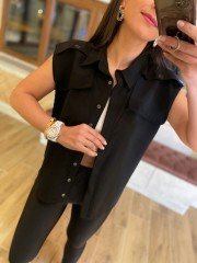 Ms Siyah kolsuz gömlek-yelek