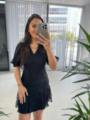 Mc 5837 Sırt Dekolteli Dantel Siyah Elbise