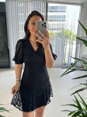 Mc 5837 Sırt Dekolteli Dantel Siyah Elbise