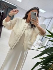 Nx 2859 Marka Model Ceketli Ekru Elbise Takım