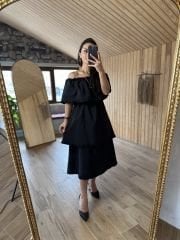 Madonna black poplin dress