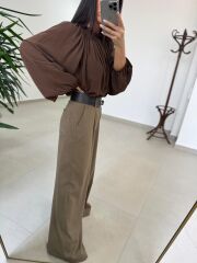 Fp 51304 Kemerli Poliviskon Karamel Pantolon