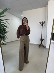 Fp 51304 Kemerli Poliviskon Karamel Pantolon