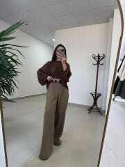 Fp 51304 Kemerli Poliviskon Karamel Pantolon