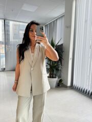 Wr Yelekli Su Yeşili Keten Takım