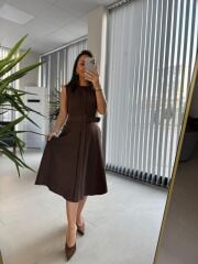 My 3715 Kahve Kemerli Midi Elbise