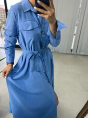 BLAUES gestreiftes Hemdkleid mit Gürtel