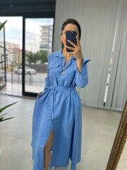 BLAUES gestreiftes Hemdkleid mit Gürtel
