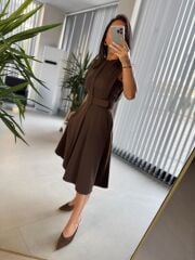 My 3715 Kahve Kemerli Midi Elbise