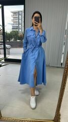 BLAUES gestreiftes Hemdkleid mit Gürtel