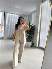 Wr Yelekli Su Yeşili Keten Takım