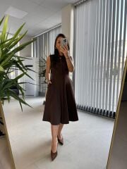 My 3715 Kahve Kemerli Midi Elbise