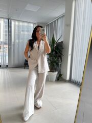 Wr Yelekli Su Yeşili Keten Takım