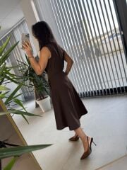 My 3715 Kahve Kemerli Midi Elbise