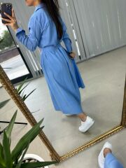 BLAUES gestreiftes Hemdkleid mit Gürtel