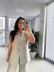 Wr Yelekli Su Yeşili Keten Takım