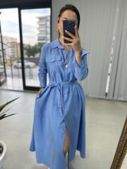 BLAUES gestreiftes Hemdkleid mit Gürtel
