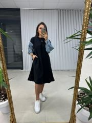 Dr 2494 Kol Mavi Denim Detaylı Sweat Elbise