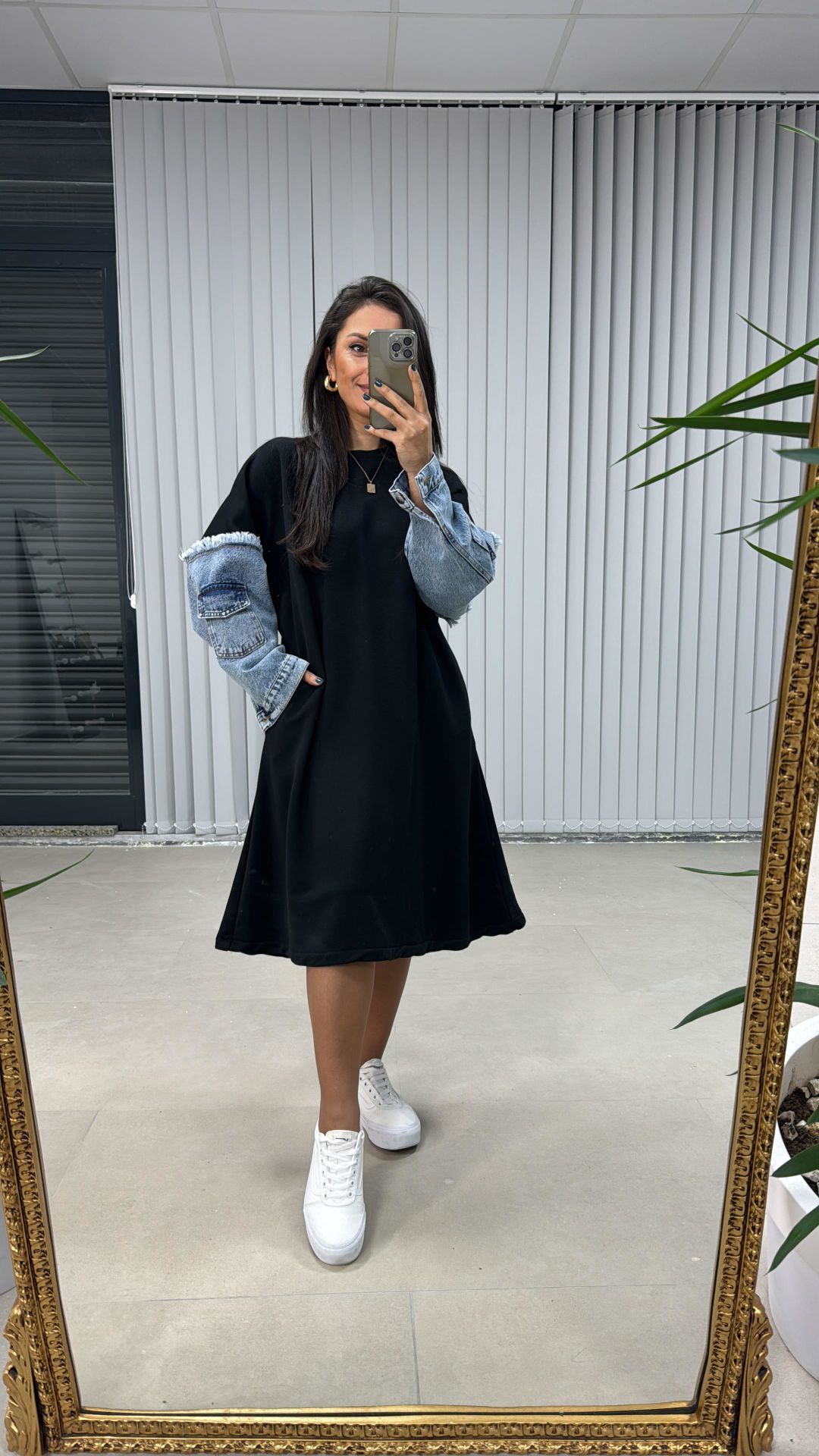 Dr 2494 Kol Mavi Denim Detaylı Sweat Elbise