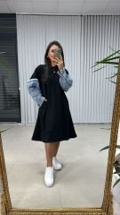 Dr 2494 Kol Mavi Denim Detaylı Sweat Elbise