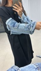 Dr 2494 Kol Mavi Denim Detaylı Sweat Elbise