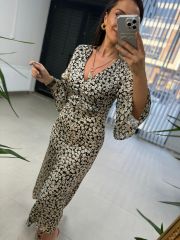 Çiçekli Crep Saten Elbise