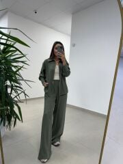 Ms 2126 Haki Fermuar Detaylı Tensel Takım