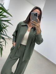 Ms 2126 Haki Fermuar Detaylı Tensel Takım