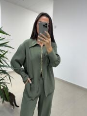 Ms 2126 Haki Fermuar Detaylı Tensel Takım