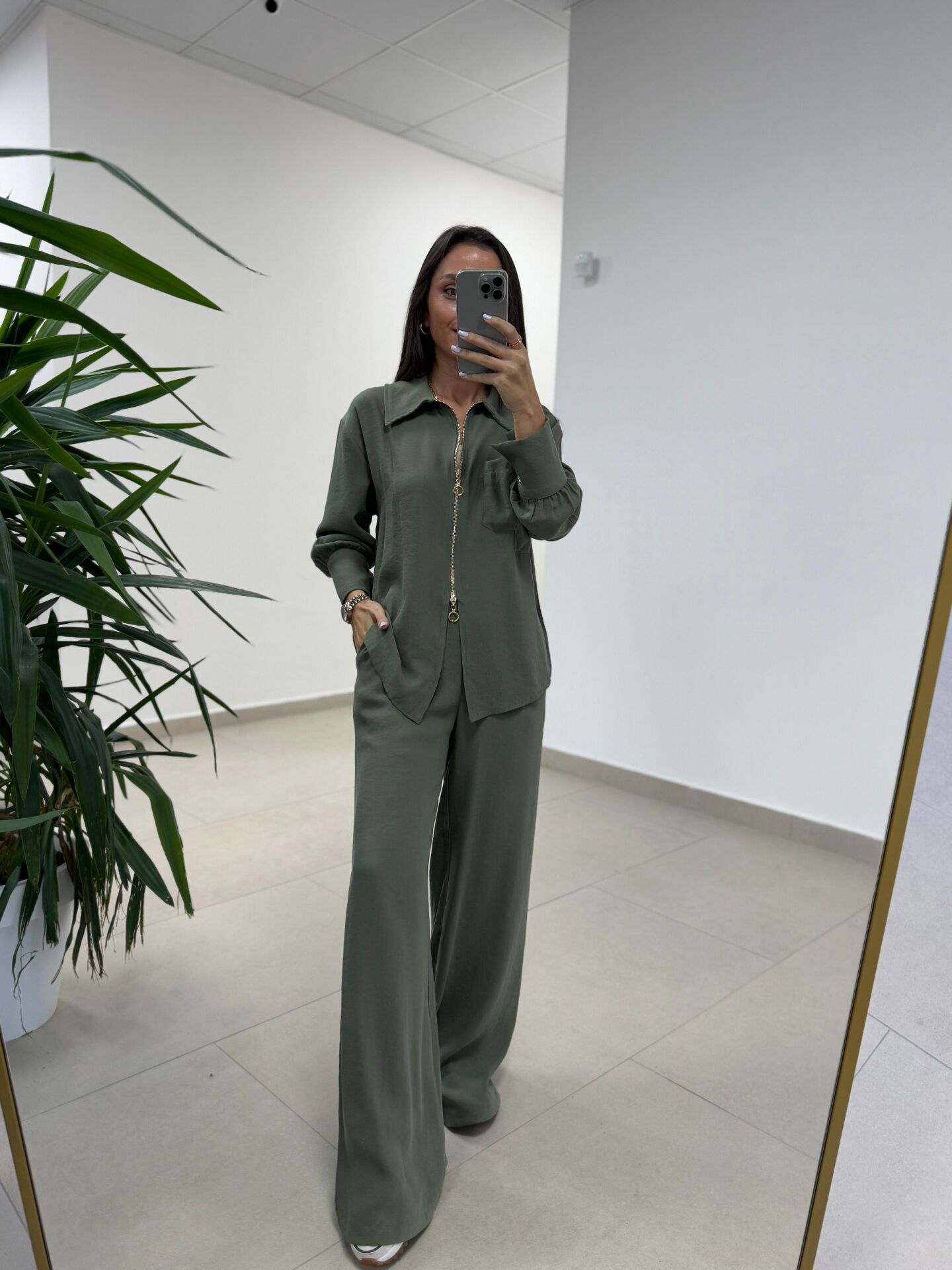 Ms 2126 Haki Fermuar Detaylı Tensel Takım