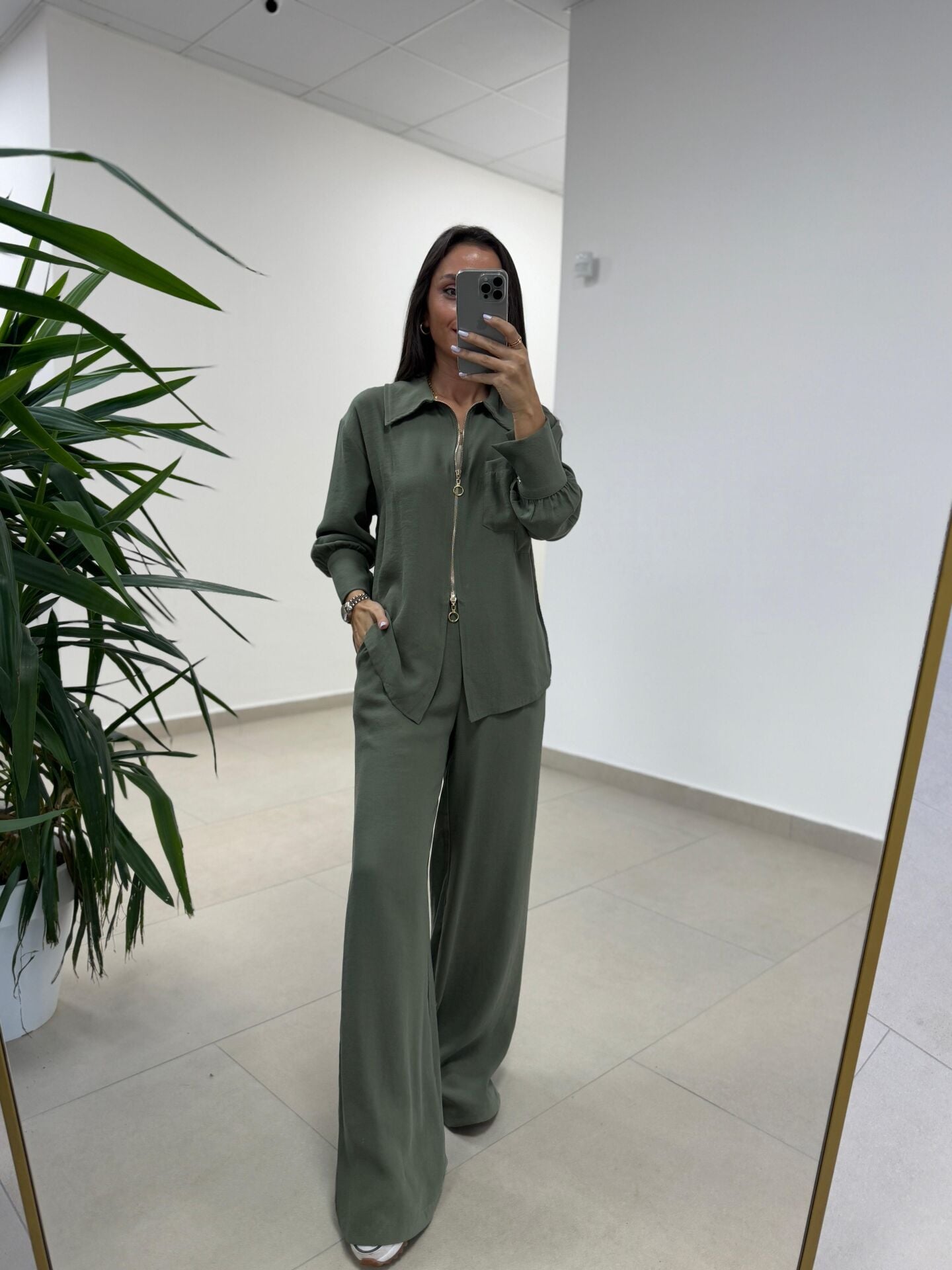 Ms 2126 Haki Fermuar Detaylı Tensel Takım