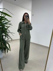 Ms 2126 Haki Fermuar Detaylı Tensel Takım