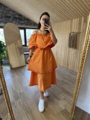 Sg Madonna Turuncu Poplin Elbise