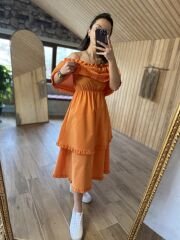 Sg Madonna Turuncu Poplin Elbise