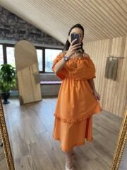 Sg Madonna Turuncu Poplin Elbise