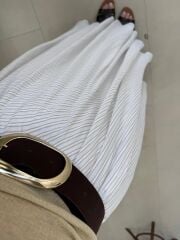 Fp 3379 Gri Çizgili Piliseli Kemerli Maxi Etek